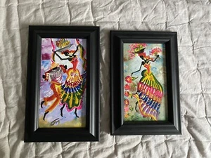Set Of 2 Painting Prints In Black Frames From Colombia - Picture 1 of 10