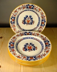 Antique Mintons 8667 "Lyre" EIGHT Rimmed Soup Bowls - Picture 1 of 8