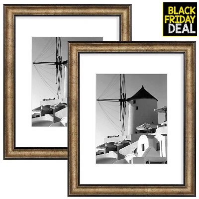 2 Pack 11x14 Dark Gold Photo Frame for 8x10 Pictures White Mat Real Glass - Image 1 of 4