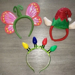 3 pc HEADBANDS BUTTERFLY CHRISTMAS ELF HAT LIGHTBULBS lights up WORKS! KIDS LOT - Picture 1 of 1