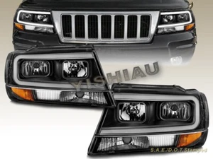 FITS FOR 1999-2004 Jeep Grand Cherokee Headlights Black LED BAR 00 01 02 - Bild 1 von 4