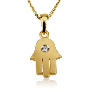 Colgante y diamante Hamsa en oro macizo de 18k Hamsa mano de Fátima joyería judía - Imagen 1 de 12