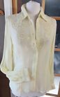 Embroidered Shear Blouse Lemon Buttons Long Sleeves Sz 12 Together Wow! Top New 