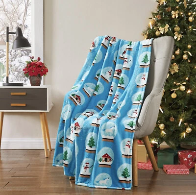 Kate Aurora Christmas Snow Globes & Snowman Ultra Soft & Plush Throw Blankets