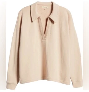 Madewell Cotton-Hemp Oversized Polo Sweatshirt Top Medium M Avalon Pink - Picture 1 of 10