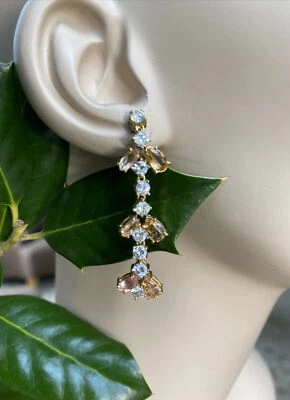 Vintage Diamond Earrings Estate Fine Jewelry Pre-Owned Pear Marquise Yellow Gem  - Image 1 of 4