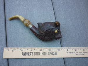Vintage Bull Steer Head Genuine Italian Briar Wood Carved Figural Smoking Pipe - Picture 1 of 10