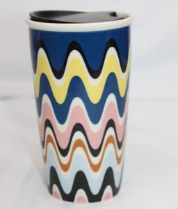 Starbucks Color Waves Travel Tumbler Wavy Groovy 12 oz Ceramic Coffee Cup w/ Lid - Picture 1 of 8
