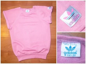Vintage 80s adidas Pink Short Sleeve Sweatshirt Retro Youth M (10-12) USA - Picture 1 of 6