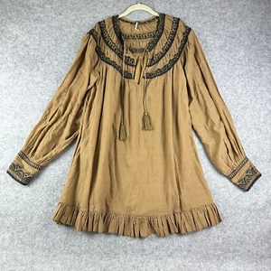 Free People Erin Embroidered Mini Dress Women L Brown Black Western Boho Cowgirl - Picture 1 of 13