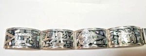 Vtg Mexico Sterling Silver Abalone Inlaid Cuff Bracelet - Picture 1 of 9