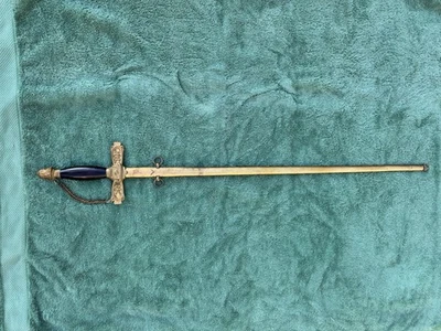 Масонский меч тамплиеров рыцарей Ames Mfg Co с позолоченными ножнами и цепочкой антикварная латунь - Изображение 1 из 4