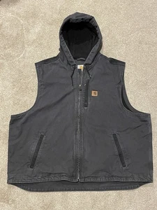 Carhartt Men’s 3XL Hooded Vest Gray Fleece Lined Canvas 101687 029 Knoxville - Picture 1 of 10