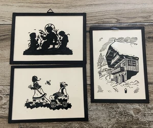 Vintage 3 Piece Set Reverse Painted Americana Figures on Glass Pictures 7” X 5” - Picture 1 of 5