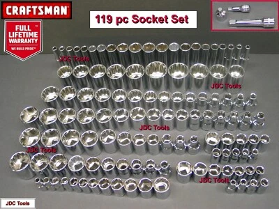 CRAFTSMAN 119 pc Tool Set Socket Set Sizes 1/2 3/8 1/4 - 116 118 127 136 - Image 1 of 4