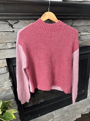 Vans Medium Pink Colorblock Slouchy Sweater Waffle Knit Skater Pullover Top - Image 1 of 4