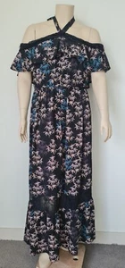 City Chic Ladies Lori Floral Halter Maxi size 14 XS Colour Black Floral - Picture 1 of 4