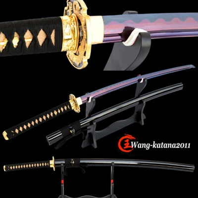 Blue&Purple T10 Steel Sharp Katana Battle Ready 日本武士全唐剑 — 第 1/4 张图片
