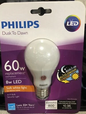 4 pack Philips NEW 60w Soft White A19 Sensor DUSK to DAWN 8w LED Light Bulb - Image 1 of 2