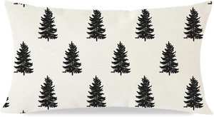 Modern Farmhouse Christmas Tree Pillow Cover 12X20 Black Christmas Pine Tree Dec - Picture 1 of 7