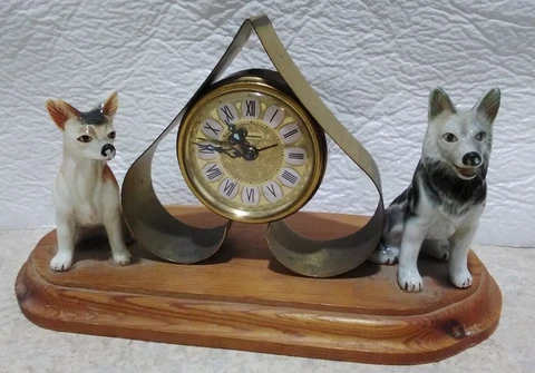 Rare Vintage Blessing Alarm Clock CERAMIC DOGS West Germany Tote G1 Cover