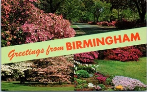 Greetings from Birmingham, AL Postcard Chrome Unposted Flowers Azaleas - Picture 1 of 2