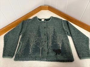 Cárdigan verde artesano osos en madera suéter con botones cárdigan bolsillos pequeños - Imagen 1 de 11