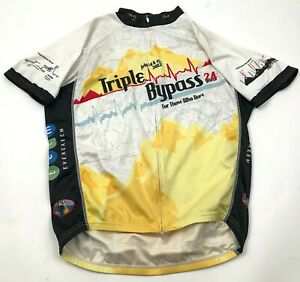 Triple Bypass Cycling Jersey Size Large L Shirt Full Zip Yellow Short Sleeve Men