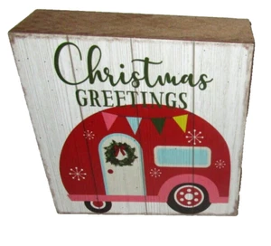 CHRISTMAS TABLE Sitter ~ CHRISTMAS GREETINGS~ 3" X 3" X 1" - Picture 1 of 1