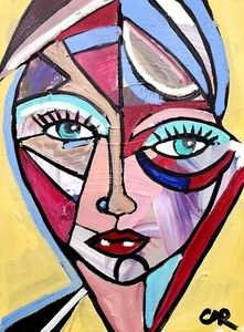 CORBELLIC EXPRESSIONISM 16X20 BLUE EYE LADY CUBIST FINE ART HOME INTERIOR DESIGN - Bild 1 von 8