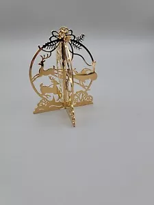 Danbury Mint Santa & Reindeer Topper Tree Christmas Ornament Gold Plated 1986 - Picture 1 of 7