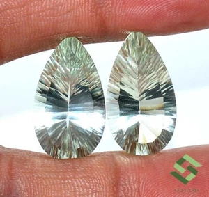 Natural Green Amethyst Pear Concave Cut Pair 24x14 mm 30.90 CTS Loose Gemstones - Picture 1 of 7