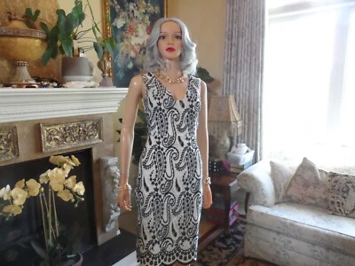 Giambattista Valli White Organza w/Black-White Brocade Sheath Dress Size US XS - Image 1 of 4