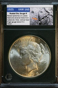 1925-P Peace Dollar ~ UNC ~ VSS VAM 1AD Rusted Die, Gouge R (I3,R6) (Lot#19-20) - Picture 1 of 2