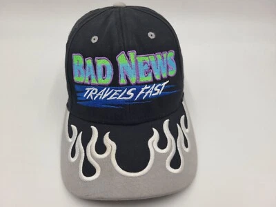 Bad News Travels Fast Monster Truck Flames 可调帽子男式女式黑色 — 第 1/4 张图片