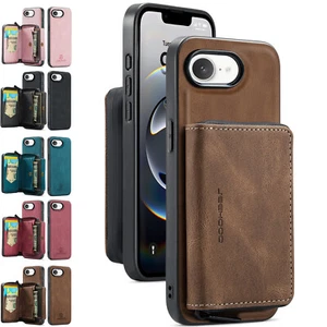 PU Leather Detachable Magnetic Back Flip Stand Zipper Wallet Case For iPhone 16e - Picture 1 of 42