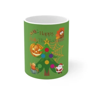 Tazza Vazza Vacanze Happy HallowThanksMass Ringraziamento Natale Tazza in ceramica 11 once - Foto 1 di 13