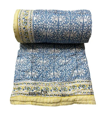 Indien Cotton Reversible Winter Razai Quilt hand made quilt cotton block printed - Image 1 of 4
