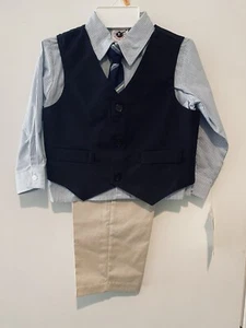Good Lad 4Pc Navy Vest Blue Stripe Shirt Tie Khakis 3T Pants Suit Set Easter NWT - Picture 1 of 10