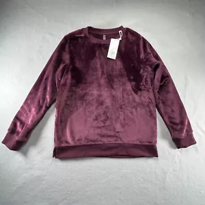 Gaiam Sweatshirt Womens Medium Wine Fleece Crew Neck Plush Soft Cozy Velour NWT - Picture 1 of 8