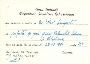 Rumania, 1984, invitación a conferencia de prensa - Casa de la Cultura Checoslovaquia - Imagen 1 de 1