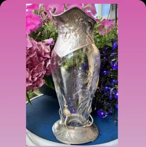 GORHAM Athenic Line C1901 Art Nouveau Sterling & Glass Carafe / Claret - Picture 1 of 19