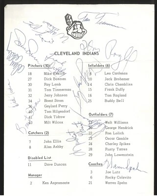 1973 Cleveland Indians Team Signed x13 Roster Sheet - Spahn, Gaylord ~ JSA - Image 1 of 3