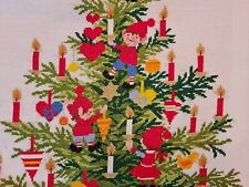 VINTAGE CHRISTMAS ART TREE HAND EMBROIDERY COTTON WALL TAPESTRY SIZE:17"X22'