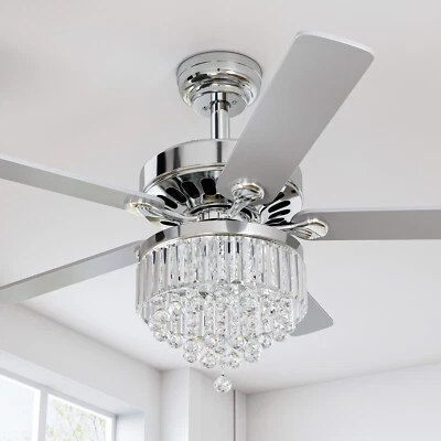 52" Ceiling Fan Light Dual-sided Blades Crystal Chandelier with Remote Control - Image 1 of 4