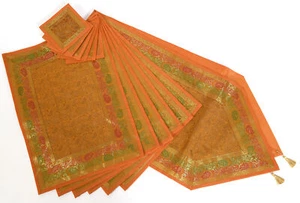 13 Teile Tischläufer Senf Indisch Banarasi Seide Brokat Paisley Esszimmer Dekor Tuch - Bild 1 von 6