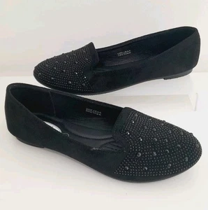 Flache schwarze Damen-Slipper Ballerina Dolly Halbschuhe Glitzerschuhe Größe 3-8 - Bild 1 von 9