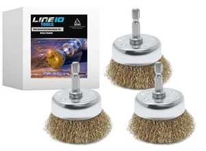 Spazzola a tazza 3 fili 3 pezzi per trapano, diametro 3 pollici, rivestita in ottone - Foto 1 di 8