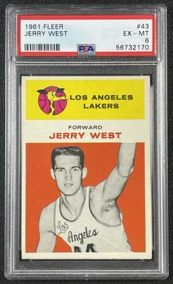 JERRY WEST PSA 6 1961-62 FLEER BASKETBALL #43 ROOKIE CARD RC LAKERS EX-MT - Image 1 of 2