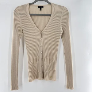 Escada Ribbed V-Neck Cardigan size XS in Champagne Beige Made in Italy - Picture 1 of 9